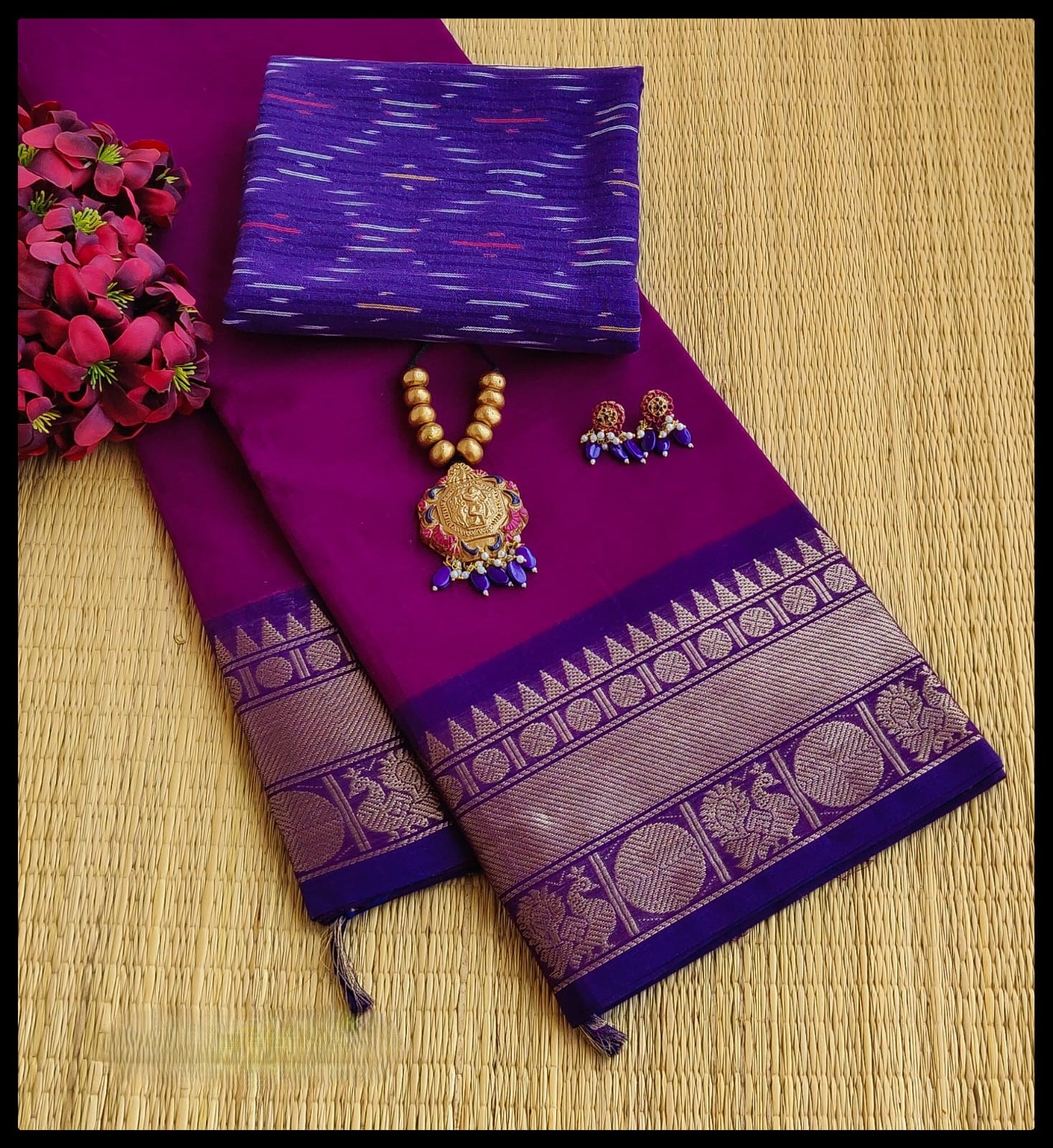Royal Blue Zari Border Chettinad Cotton Saree